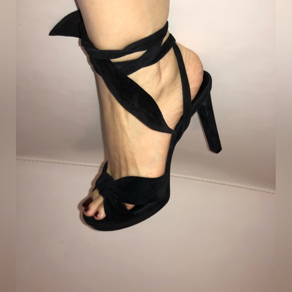 Saint Laurent Black Suede Tie Up Lace Up Heels Size 39 MK